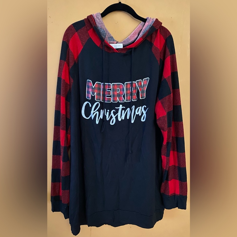 Long Buffalo Plaid “Merry Christmas” Hoodie.